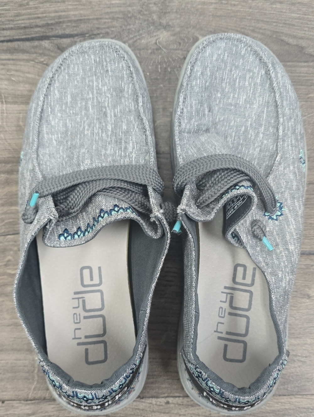 Hey Dude Gray Slip-On Shoes with Teal Stitching